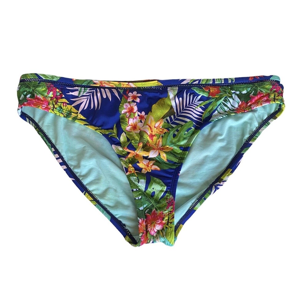 Liz Claiborne Bikini Swim Bottoms Womens Size 16 Blue Tropical Floral Print NWOT